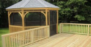 Gazeebo next to a wood deck