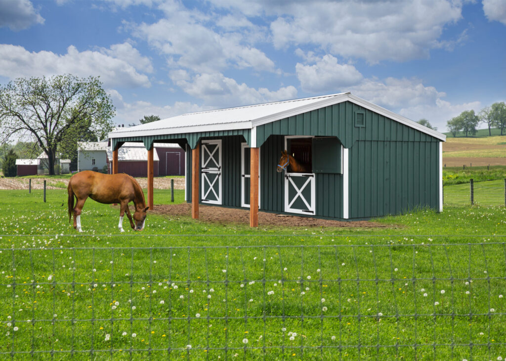 A 12x30 horse barn, one of many offerings of Horseheads sheds and buildings