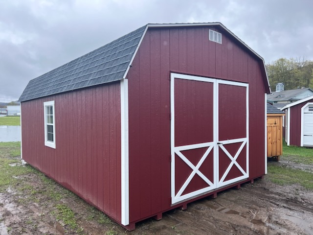 Red Barn with Double Doors and Windows