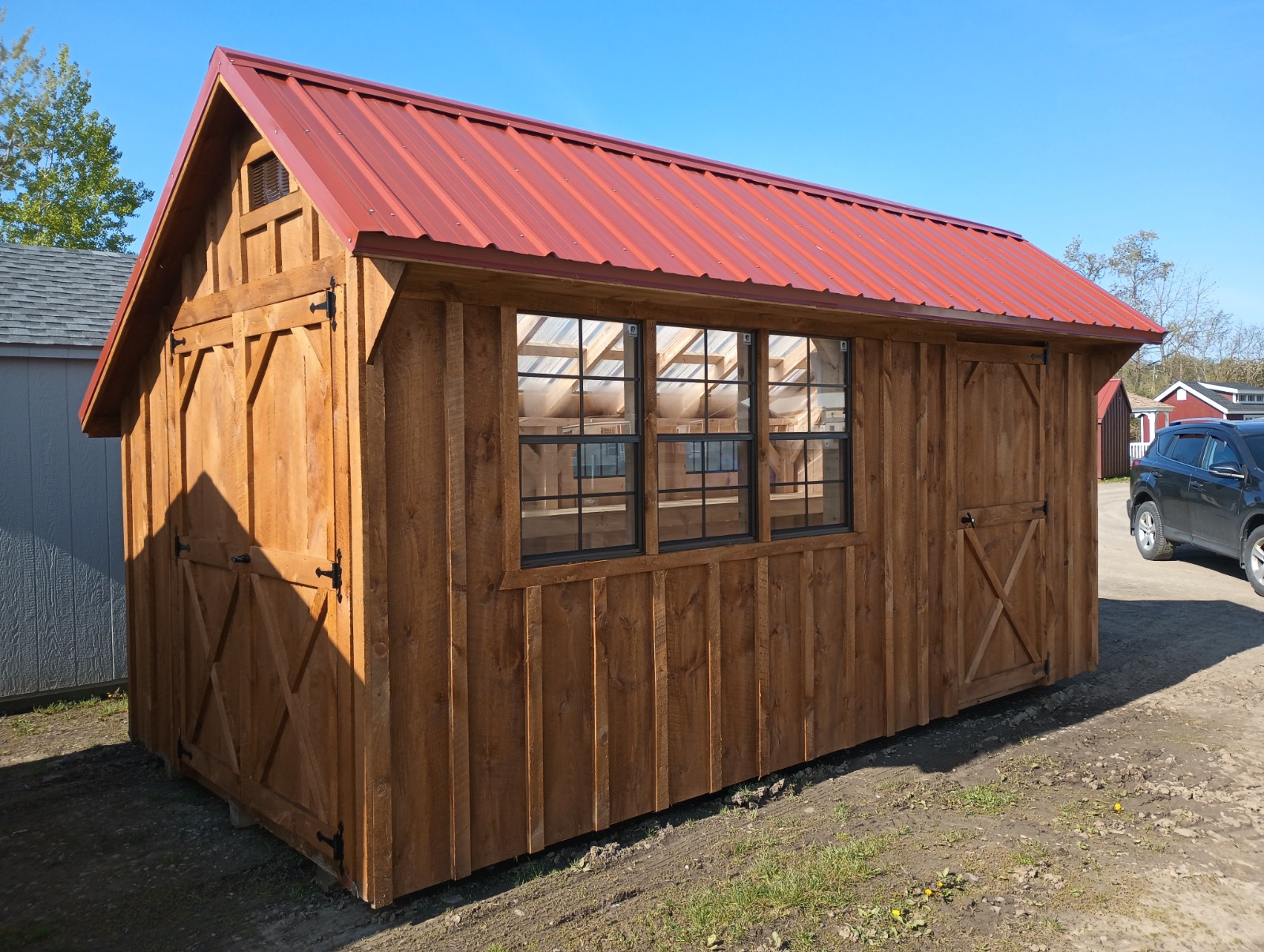 Potting Shed with Windows Double Doors and Metal Roof