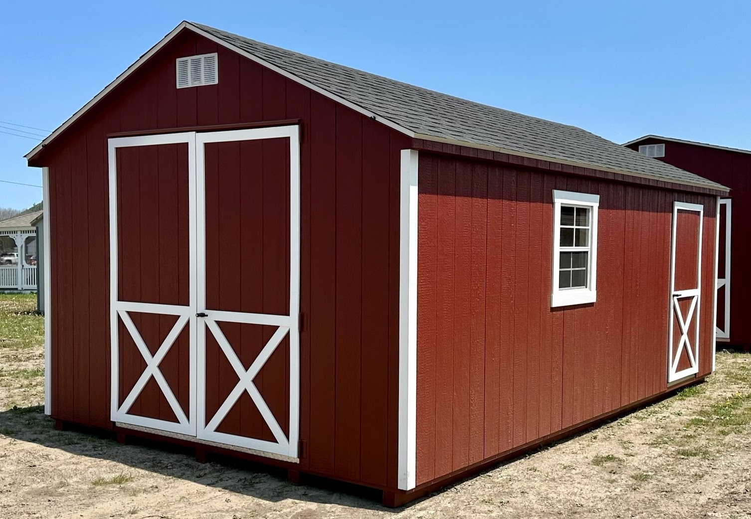 Red Shed with Double Doors and Single Door