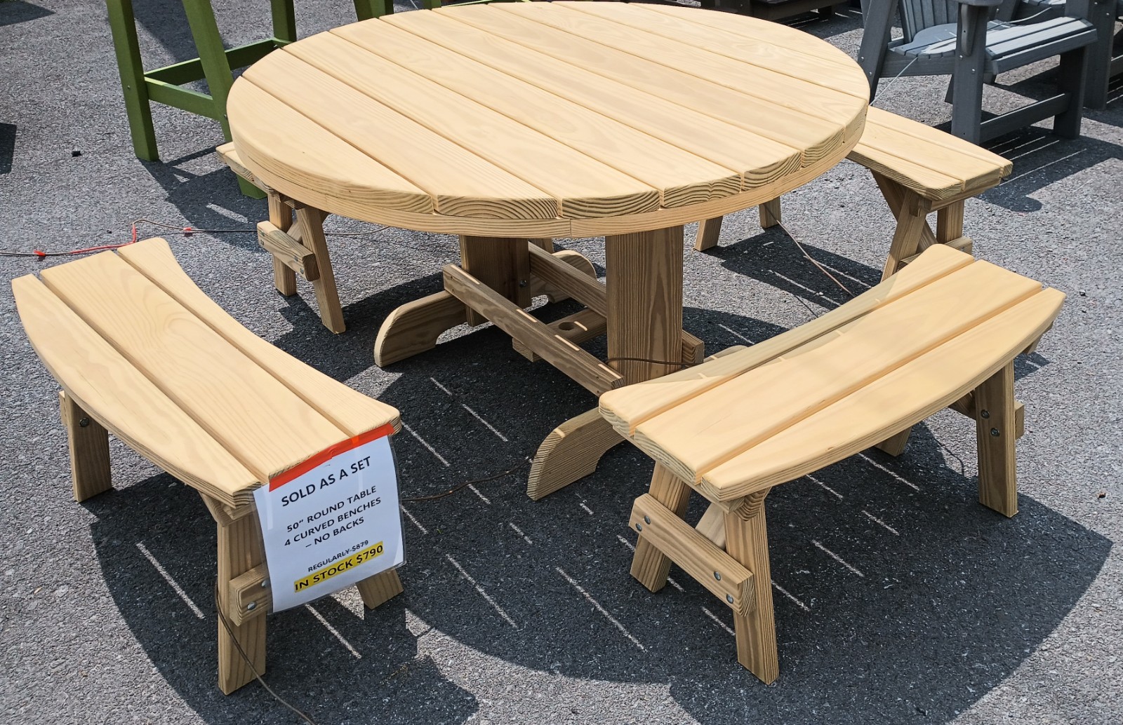 Round Wooden Table and Benches