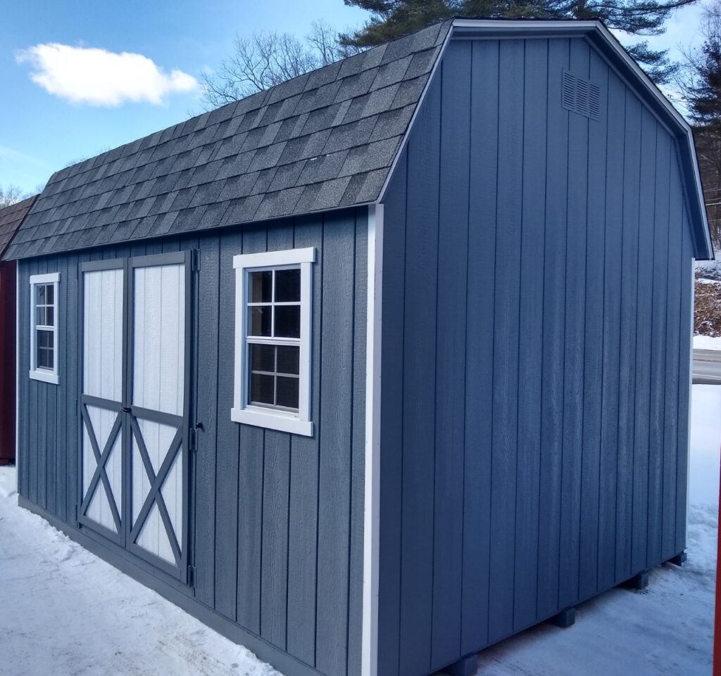 Blue shed in winter