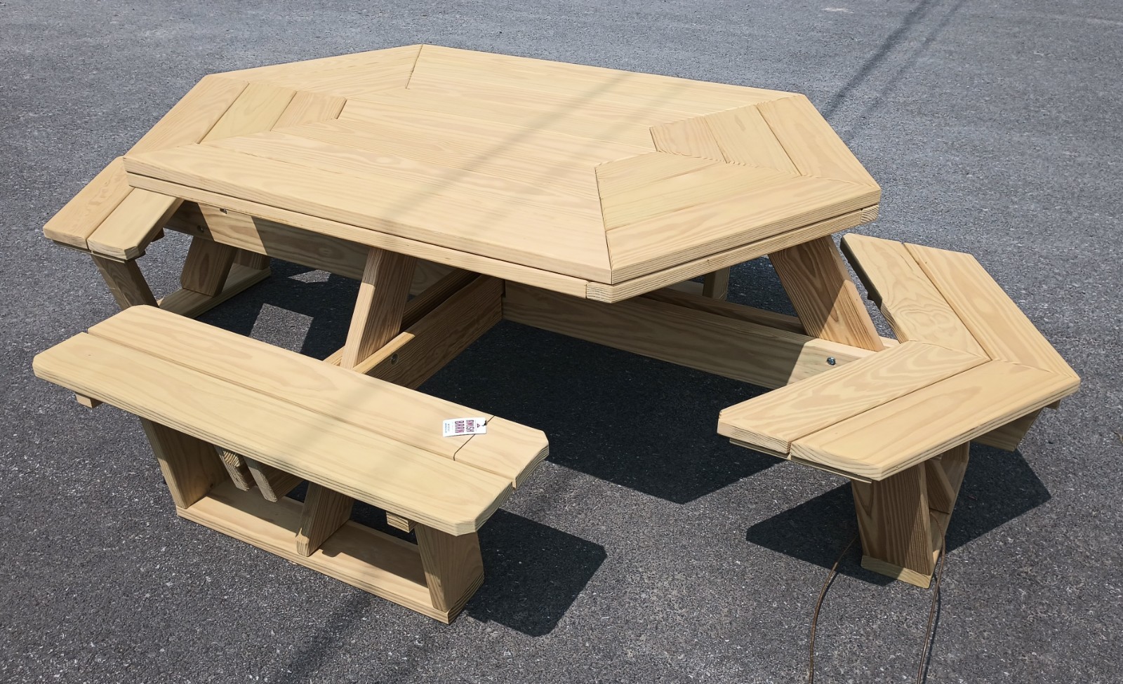 Hexagon Wooden Table with Attached Benches