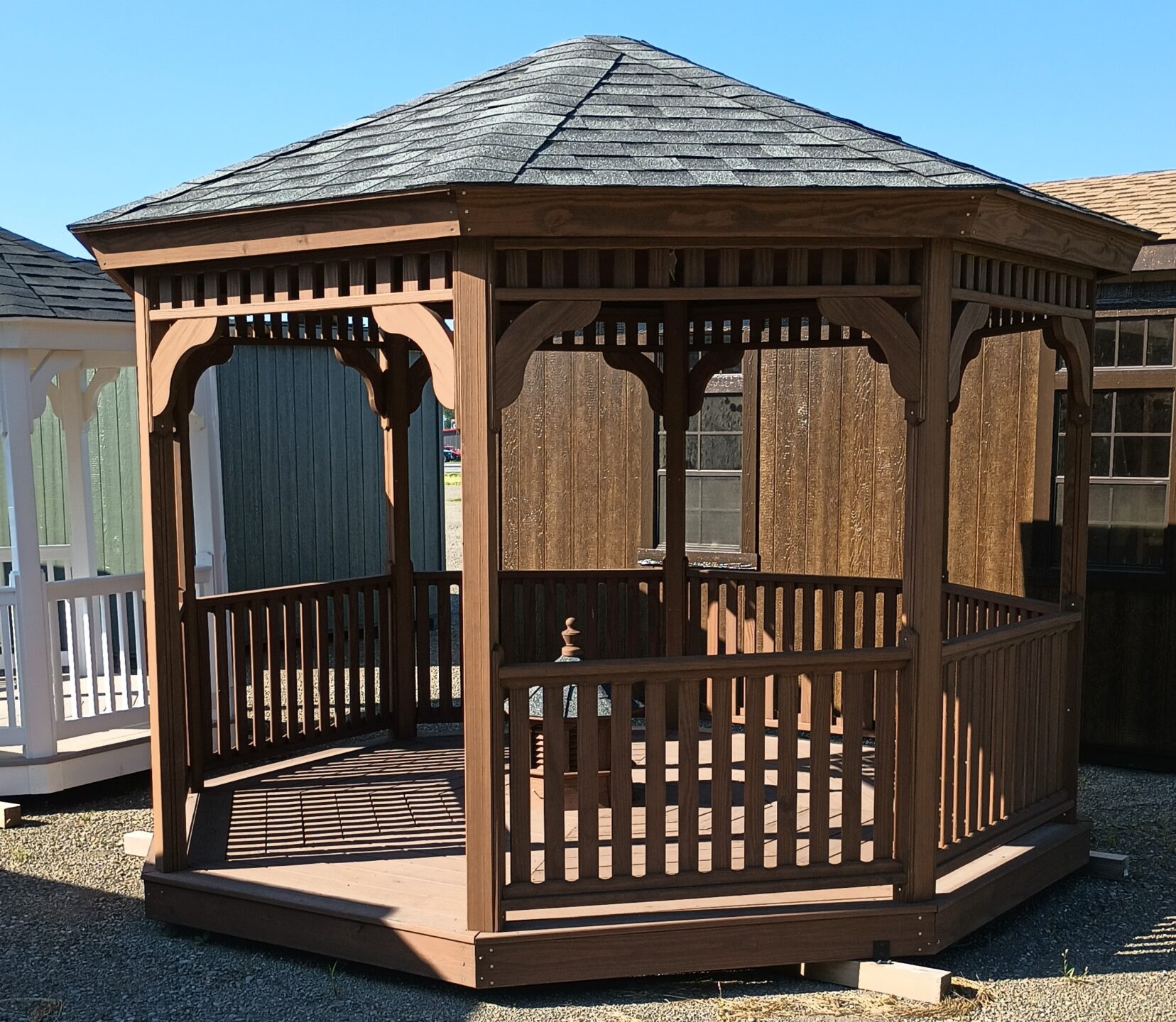 Wooden Gazebo with railings and cupola