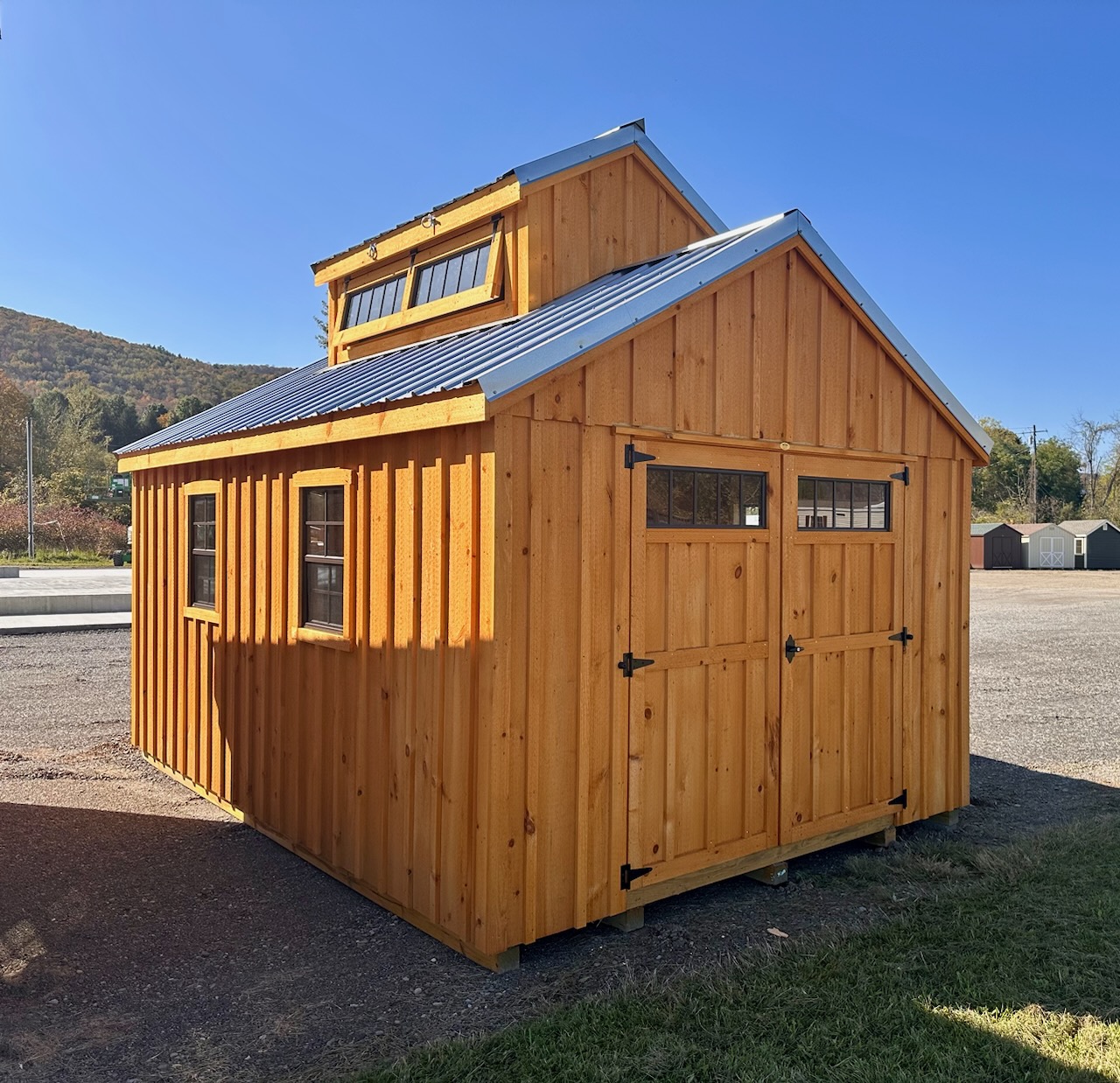 Board and Batten shed with double doors and windows