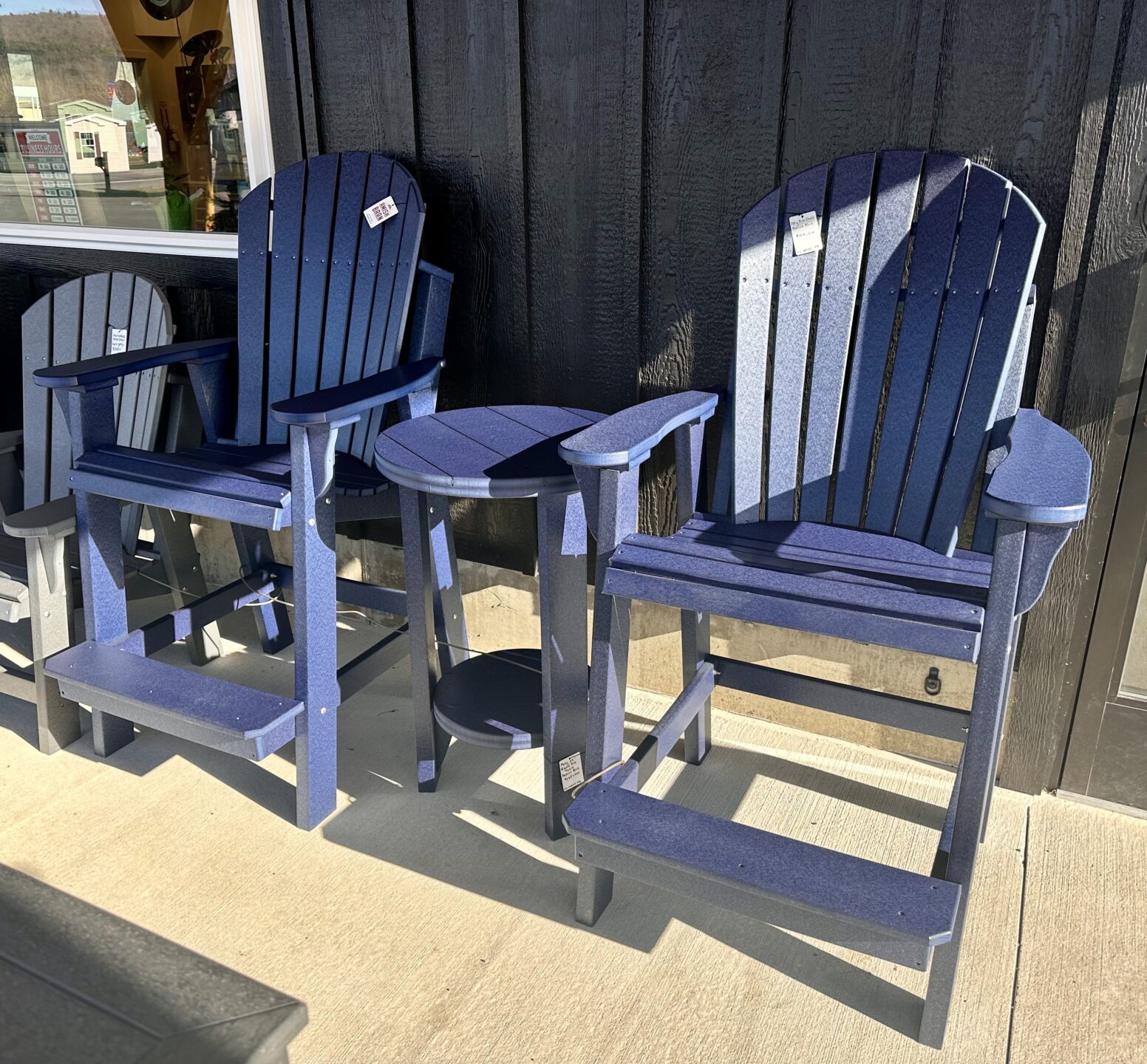 2 Poly Pub Chairs in Patriot Blue w/ Pub Table