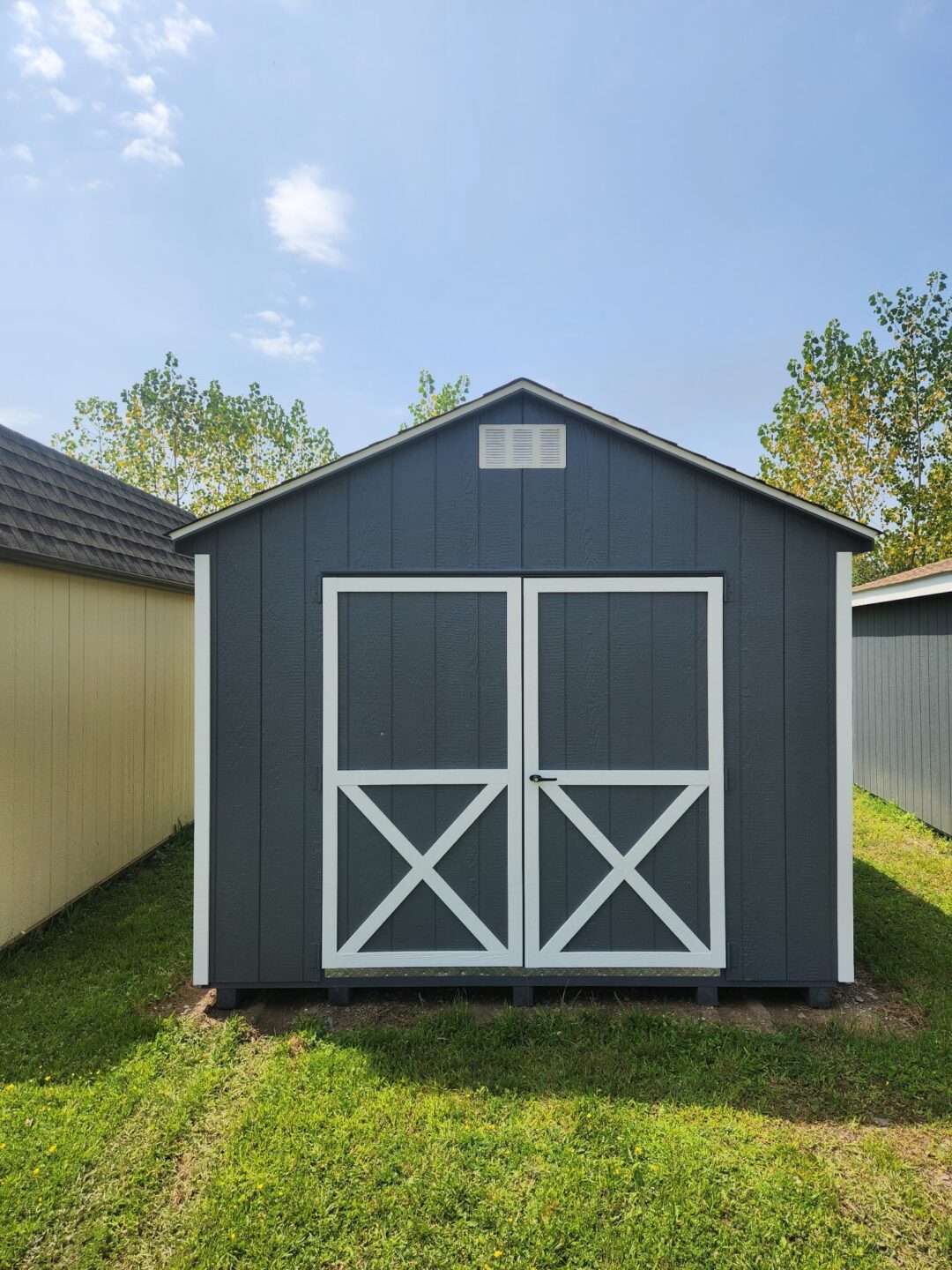 Small shed with large double doors and gable vent