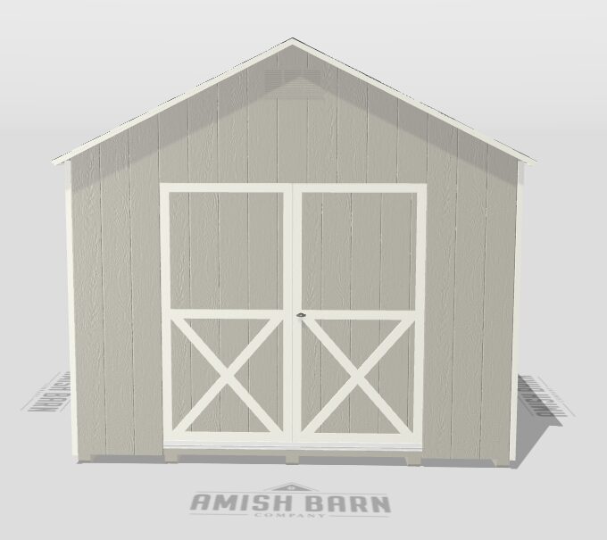 10x12 A Frame light grey LP smart panel siding white trim charcoal architectural shingles (1) 6' double door (2) white windows with screens 