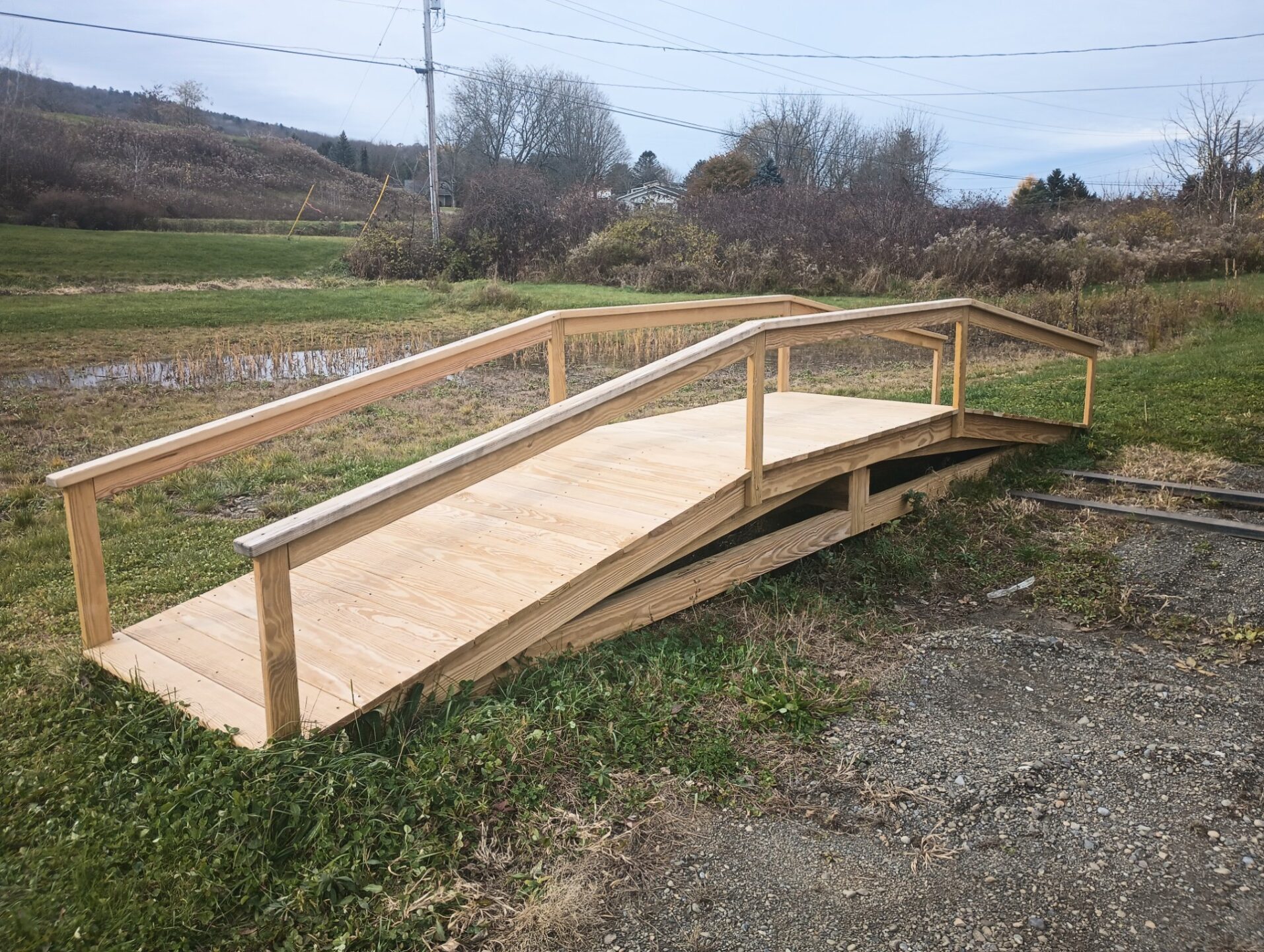 A long bridge with handrails